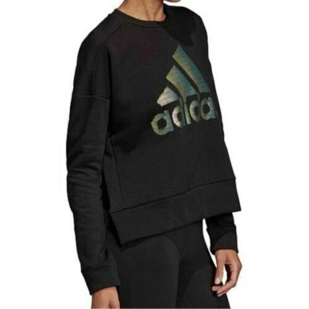 Adidas ID Glam Fleece Sweatshirt DZ8676 Women's 2XS 00 Black Gold Logo